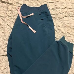 Figs Women's Teal Jogger Pants with Pink Drawstring